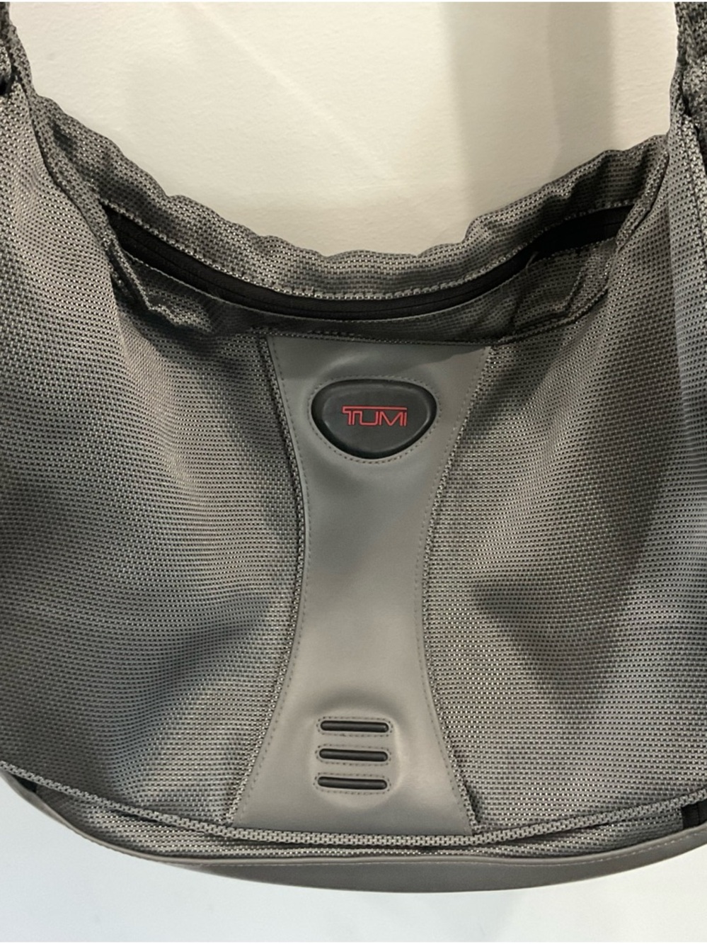 Tumi Gray Messenger Sling with Red Logo Accent